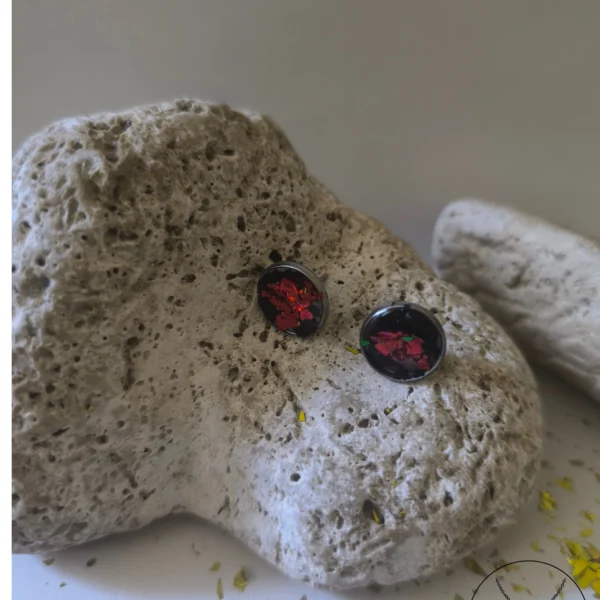 Naušnice crno crveni glitter
